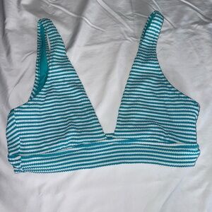 Aerie Teal and White Striped Bikini Top